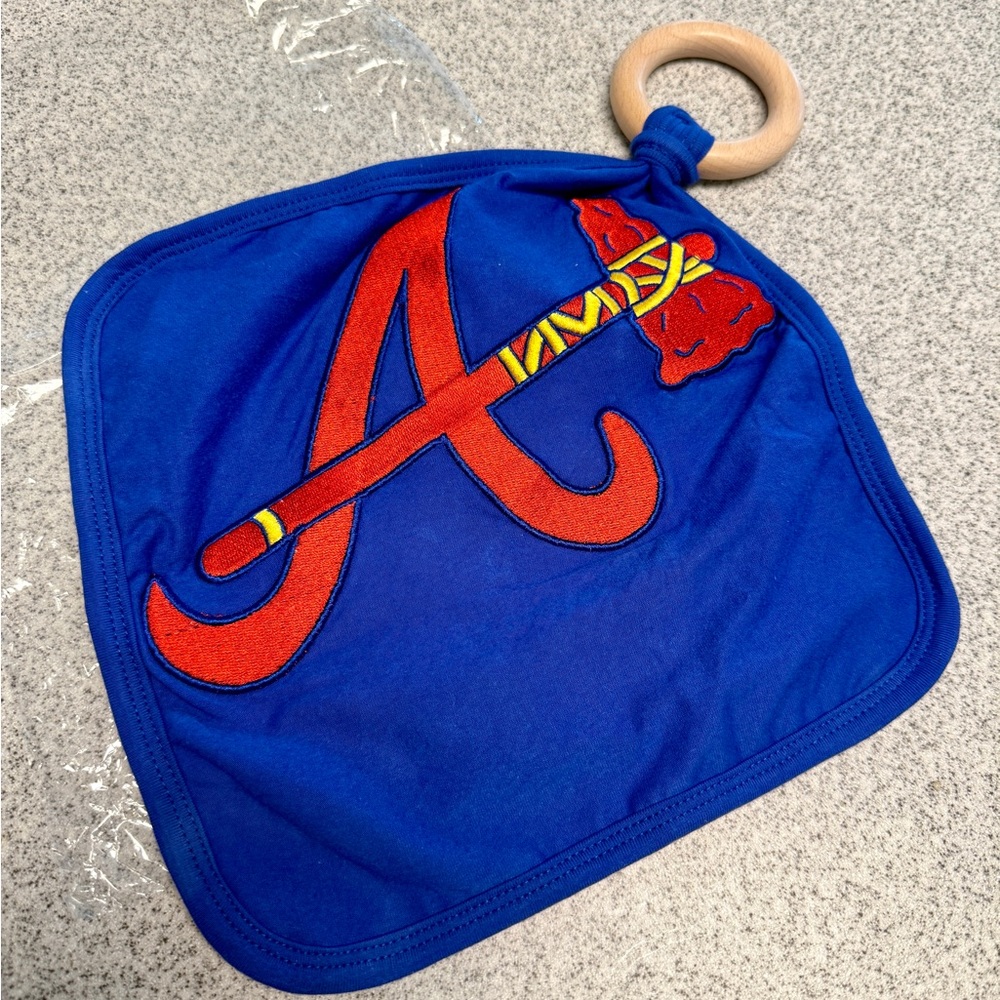 BRAND NEW Lovey Atlanta Braves Bamboo Embroidered w/ minky lovey teething ring